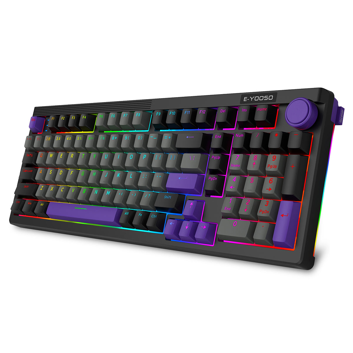 E-Yooso Z-101 RGB 101 Keys Tri-Mode Hot-Swappable Mechanical Keyboard Grey/Black/Purple