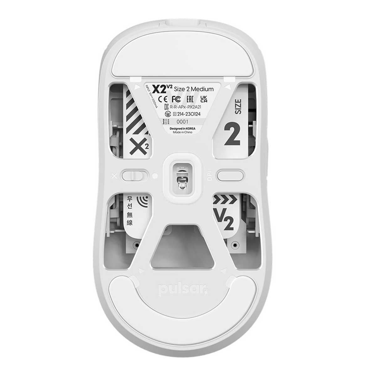 Pulsar X2 V2 Symmetrical Wireless Gaming Mouse Size 2 (White) (PX2222)