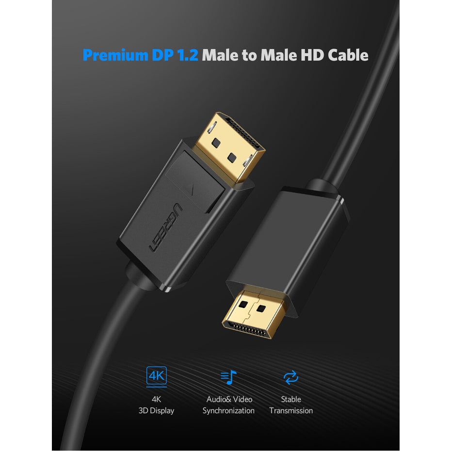 Ugreen DP 1.2 Male to Male Cable - 1m (Black) (DP102/10244)
