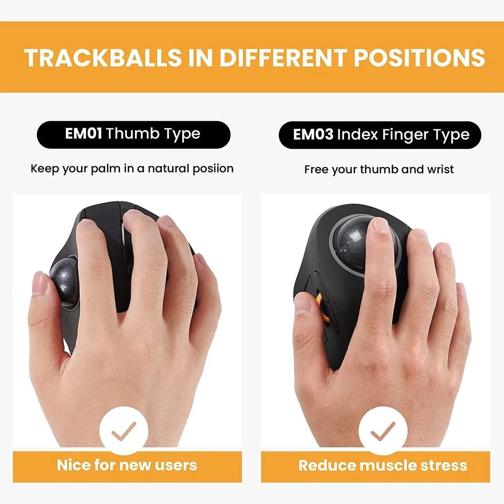 ProtoArc EM03 RGB Rechargeable Trackball Mouse (Black + Grey Ball) (CP012827)