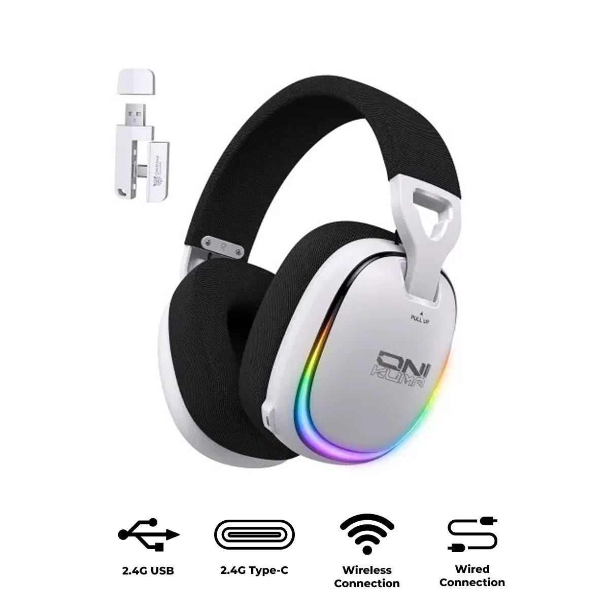 Onikuma GT805 4-Mode RGB Gaming Headset (Black, White)