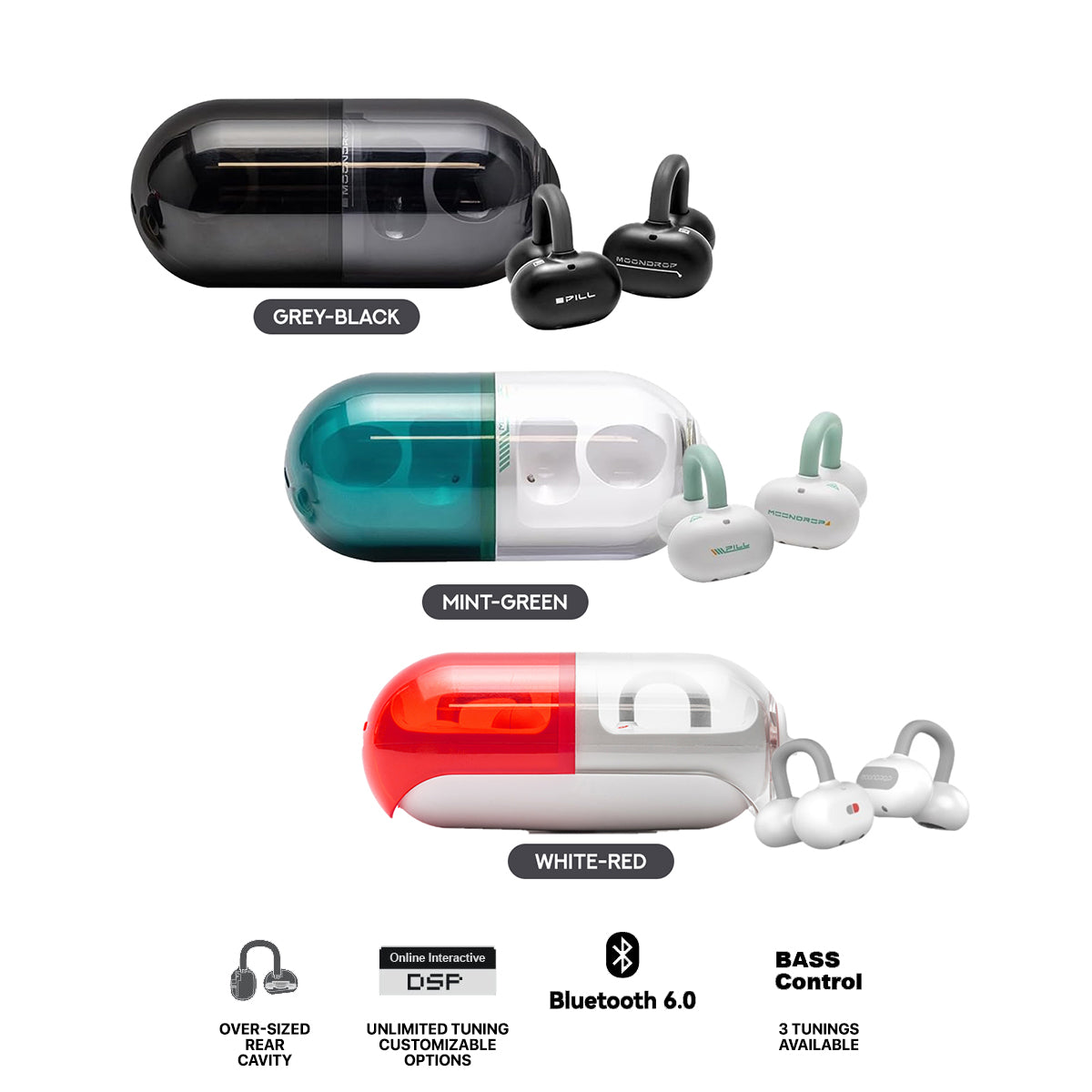 Moondrop Pill Open Ear Clip AI ENC HiFi Sound IPX4 OWS Ear-clip Earbuds