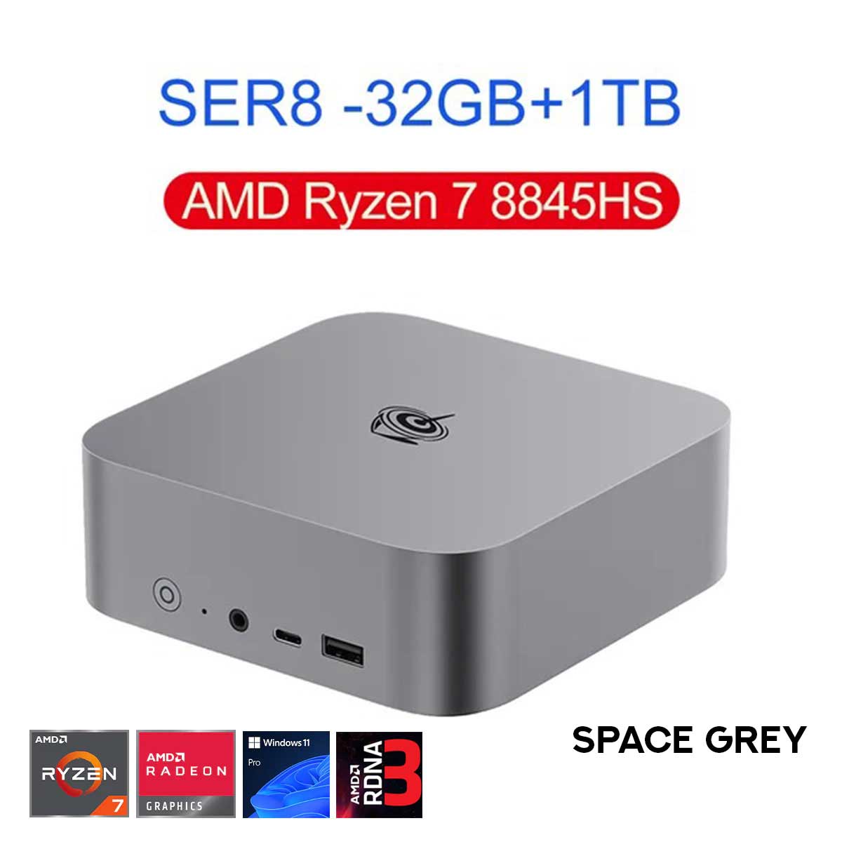 Beelink SER8 AMD Ryzen 7 8845HS Processor (32GB RAM+1TB SSD) (64GB RAM+2TB SSD) Windows 11 Pro Mini PC (Frost Silver, Space Grey)
