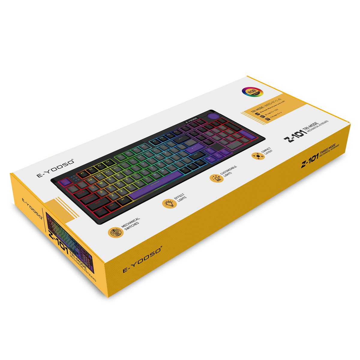 E-Yooso Z-101 RGB 101 Keys Tri-Mode Hot-Swappable Mechanical Keyboard Grey/Black/Purple