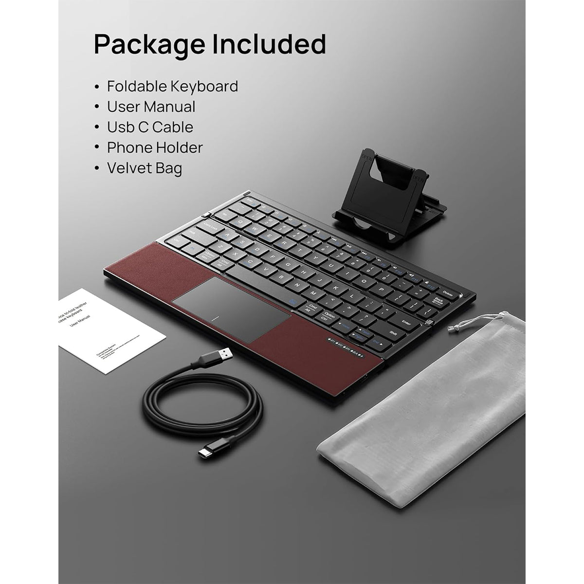 Harmonica Z01 Tri-Fold Keyboard with Touchpad (Wine Red)