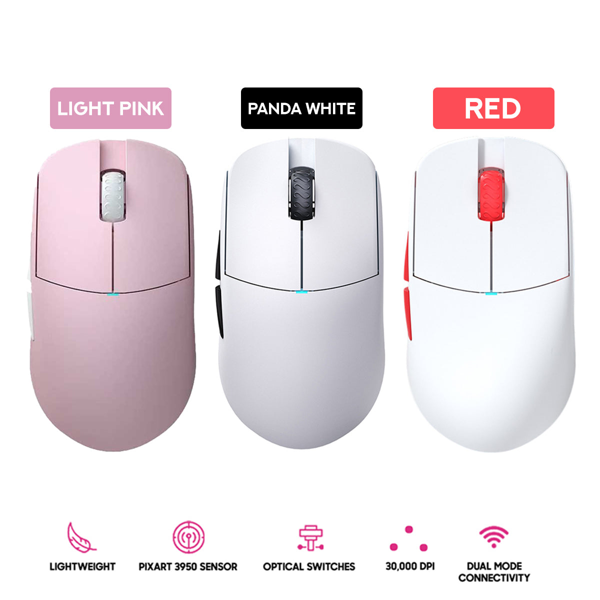 Lamzu Atlantis Mini Champion Edition Superlight Wireless Mouse (Light Pink, Panda White, Red)