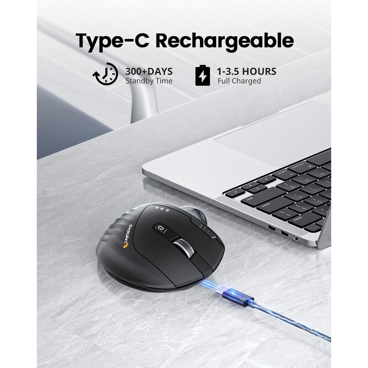 ProtoArc EM01 NL Ergonomic Wireless Trackball Mouse (Black + Grey Ball) (CP014935)