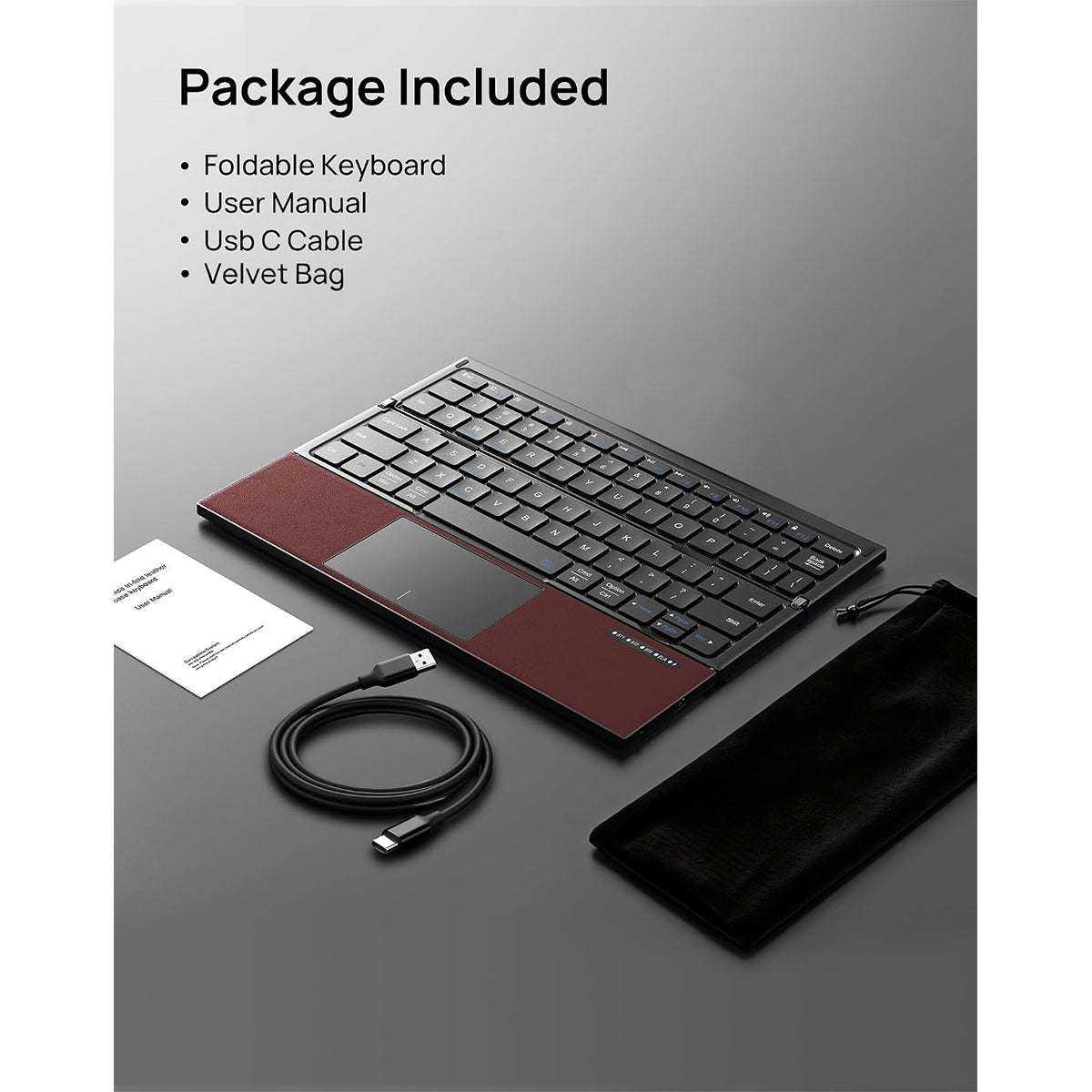 Harmonica Z01 Tri-Fold Keyboard with Touchpad (Wine Red)