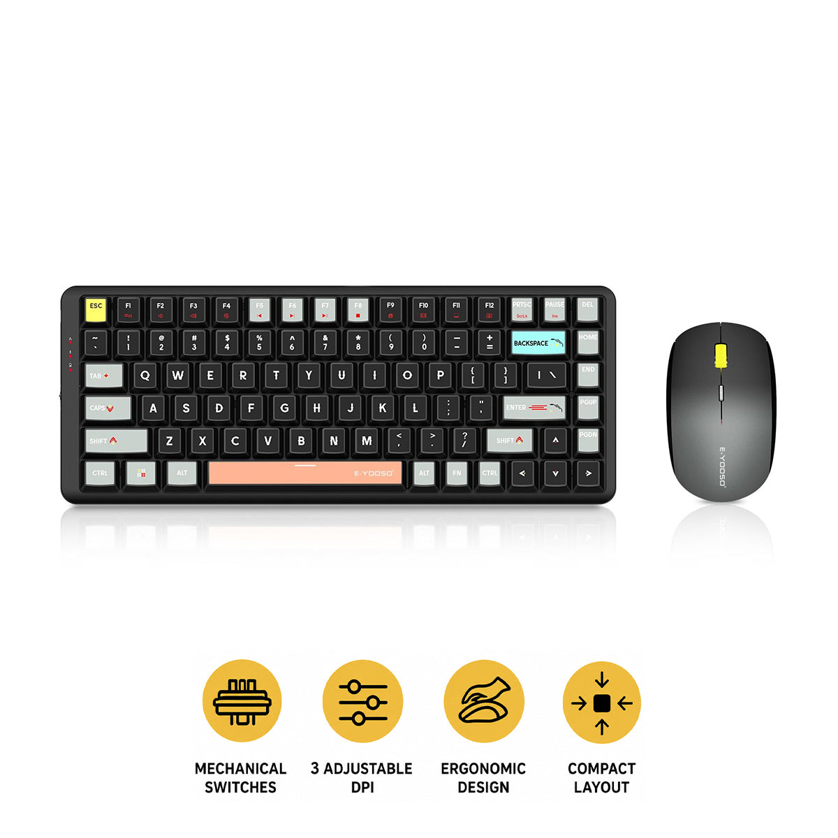 E-Yooso E-797 Wireless Mechanical Keyboard & Mouse Combo (Black/Grey)