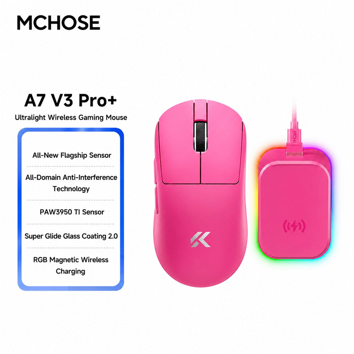 MCHOSE A7 V3 Pro+ Tri-Mode Lightweight eSports Gaming Mouse