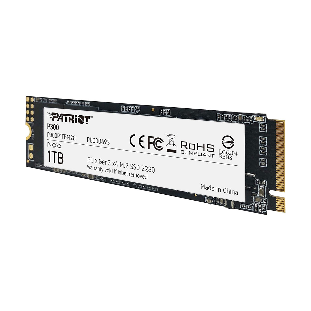 Patriot P300 1TB M.2 2280 PCIe Gen3 x4 SSD with 2100MB/s Read/ 1650MB/s Write (P300P1TBM28)