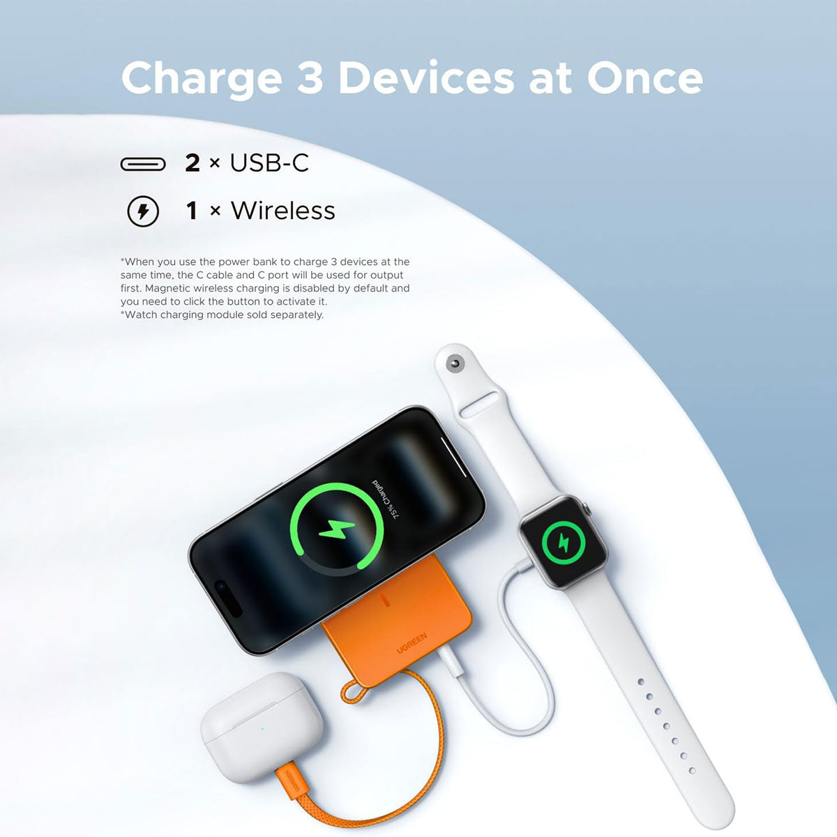 Ugreen MagFlow 10000mAh 30W USB-C + 25W Qi2 Magnetic Wireless Fast Charging Power Bank