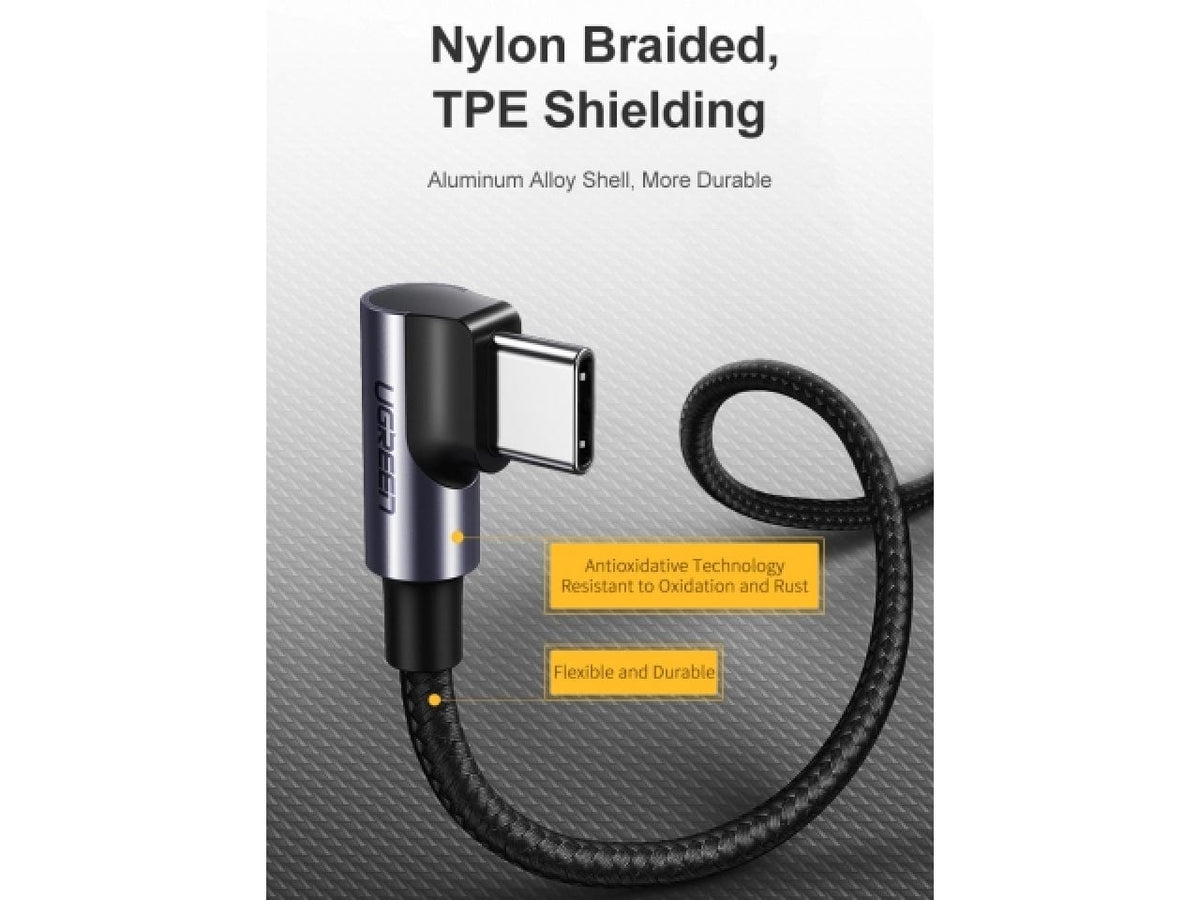 UGreen USB-C 2.0 Male To Angled USB-C 2.0 Male 3A Data Cable - 2M (Black) (US255/50125)