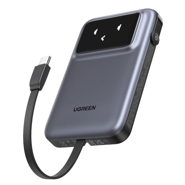 Ugreen Uno 10000mAh Quick Charging 30W Power Bank With Build-in USB-C Cable (Grey, Purple)