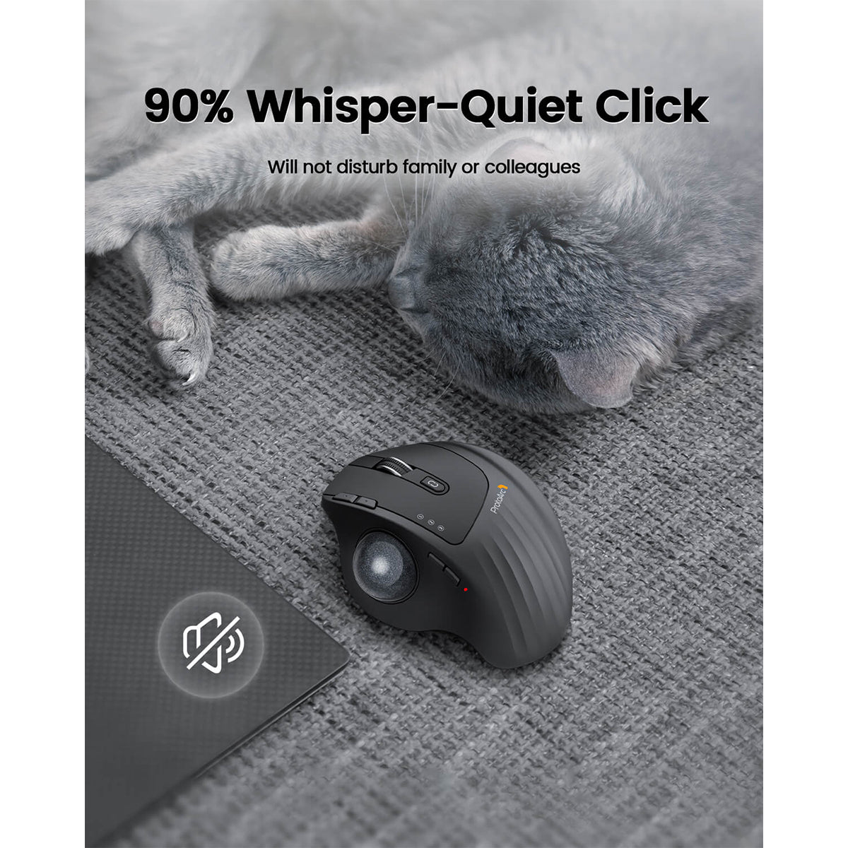 ProtoArc EM01 NL Ergonomic Wireless Trackball Mouse (Black + Grey Ball) (CP014935)
