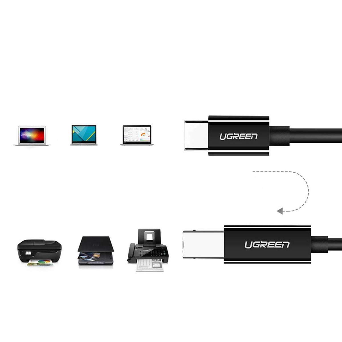 Ugreen USB-C 2.0 to USB-B 2.0 Printer Cable - 2M (US241/50446)
