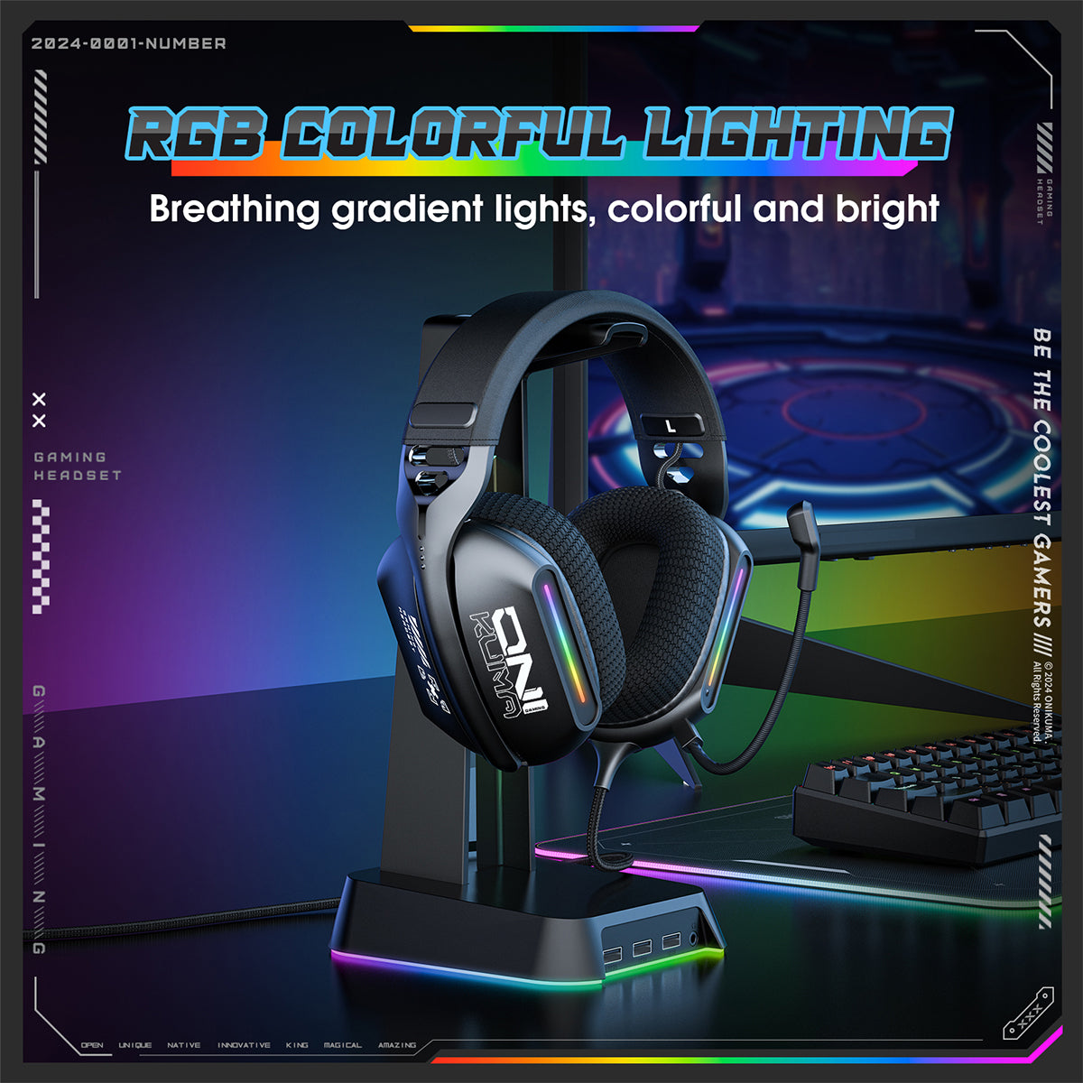 Onikuma X12 RGB Wired Gaming Headset with Noise Cancelling Microphone (Black)