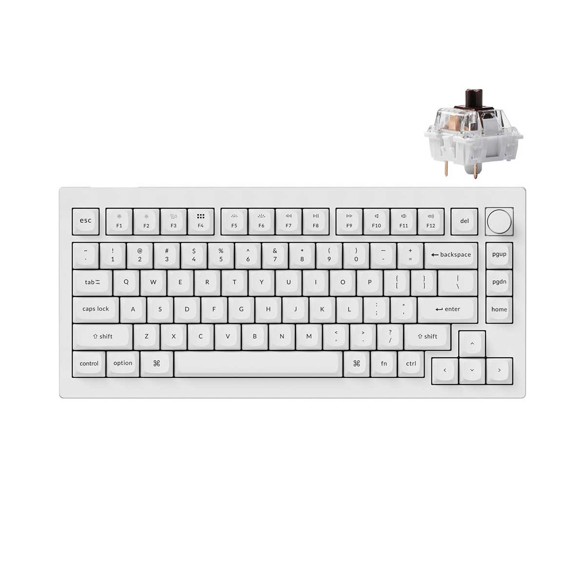 Keychron V1 QMK Fully-Assembled With Knob Hot-Swappable RGB Backlit 75% Custom Mechanical Keyboard - Shell White (K Pro Brown Switch) (V1-F3)