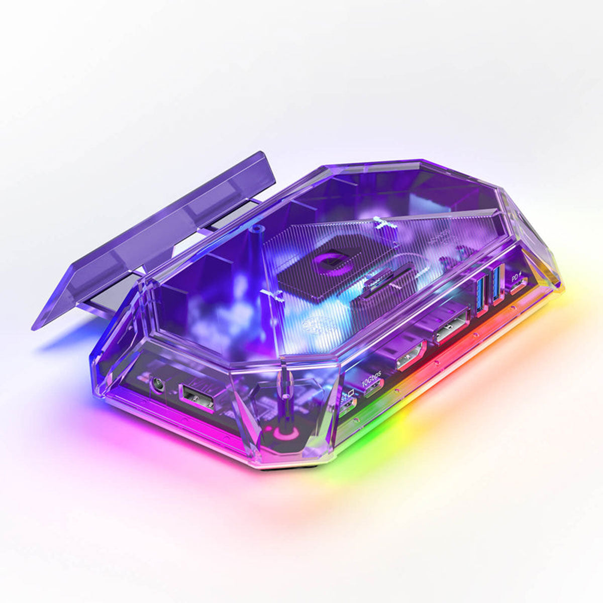 JSAUX 12-Port RGB Docking Station Pro for Steam Deck/ Steam Deck OLED/ ROG Ally/ ROG Ally X/ Legion Go/ MSI Claw (Clear Black, Clear Purple) (HB1201S)