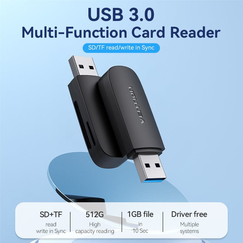 Vention 2-in-1 USB 3.0-A SD & TF Card Reader (CLGB0)