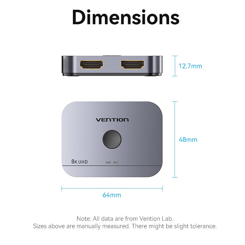 Vention 2-Port Bi-Directional 8K HDMI Switcher - Gray Aluminum Alloy Type (AKPH0)