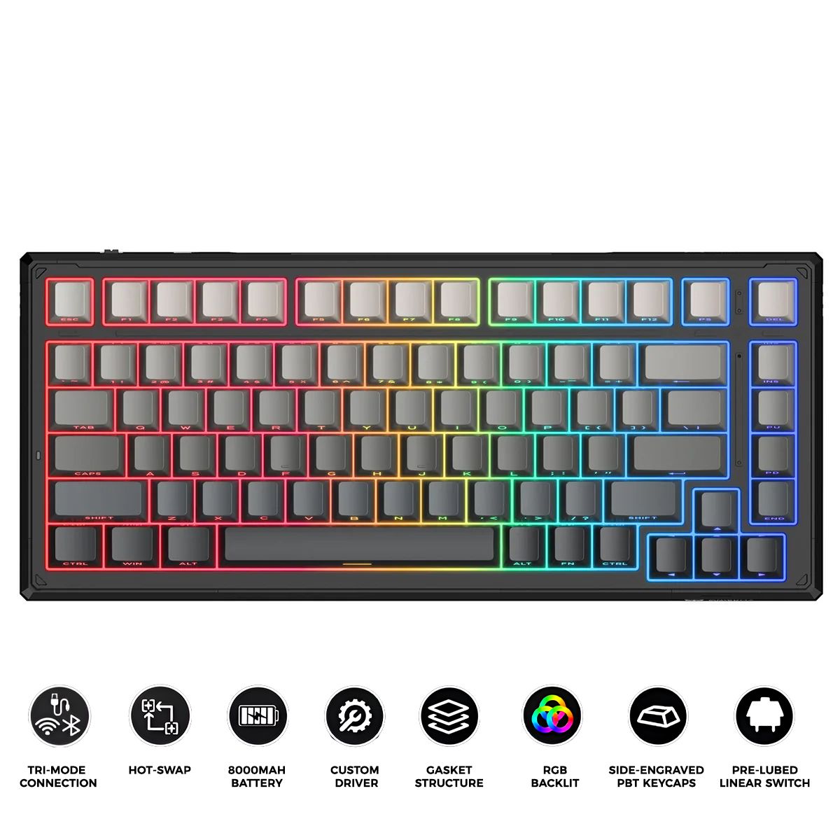 Onikuma G83 83-Key RGB Tri-Mode Hot-Swappable Mechanical Keyboard (Goertek Pink Linear Axis)
