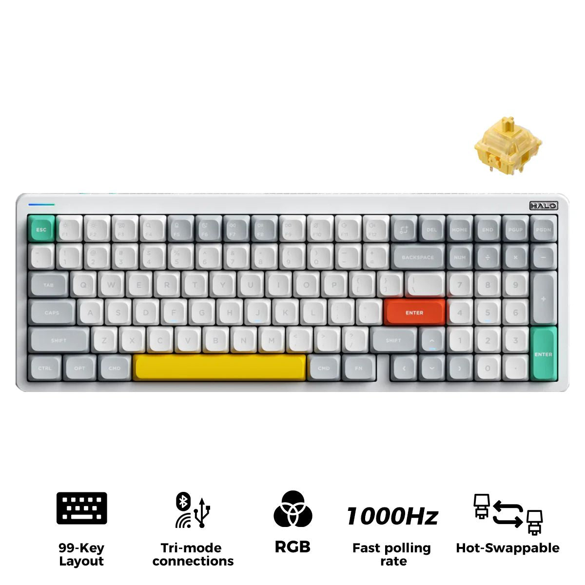 NuPhy Halo96 V2 QMK/VIA RGB Hot-Swappable 99-Key Wireless Mechanical Keyboard (Iconic White) (Lemon Switch)