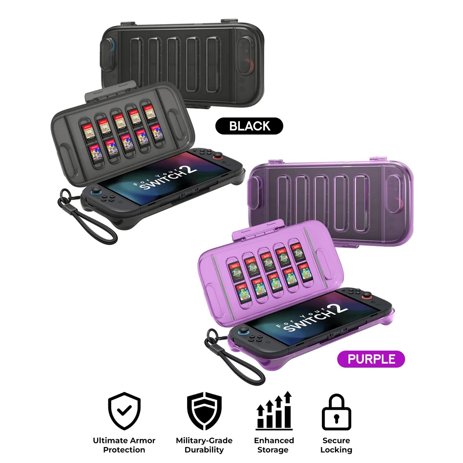 JSAUX Shock-Absorbent Storage Case for Nintendo Switch 2 (PC0116) (Black, Purple)