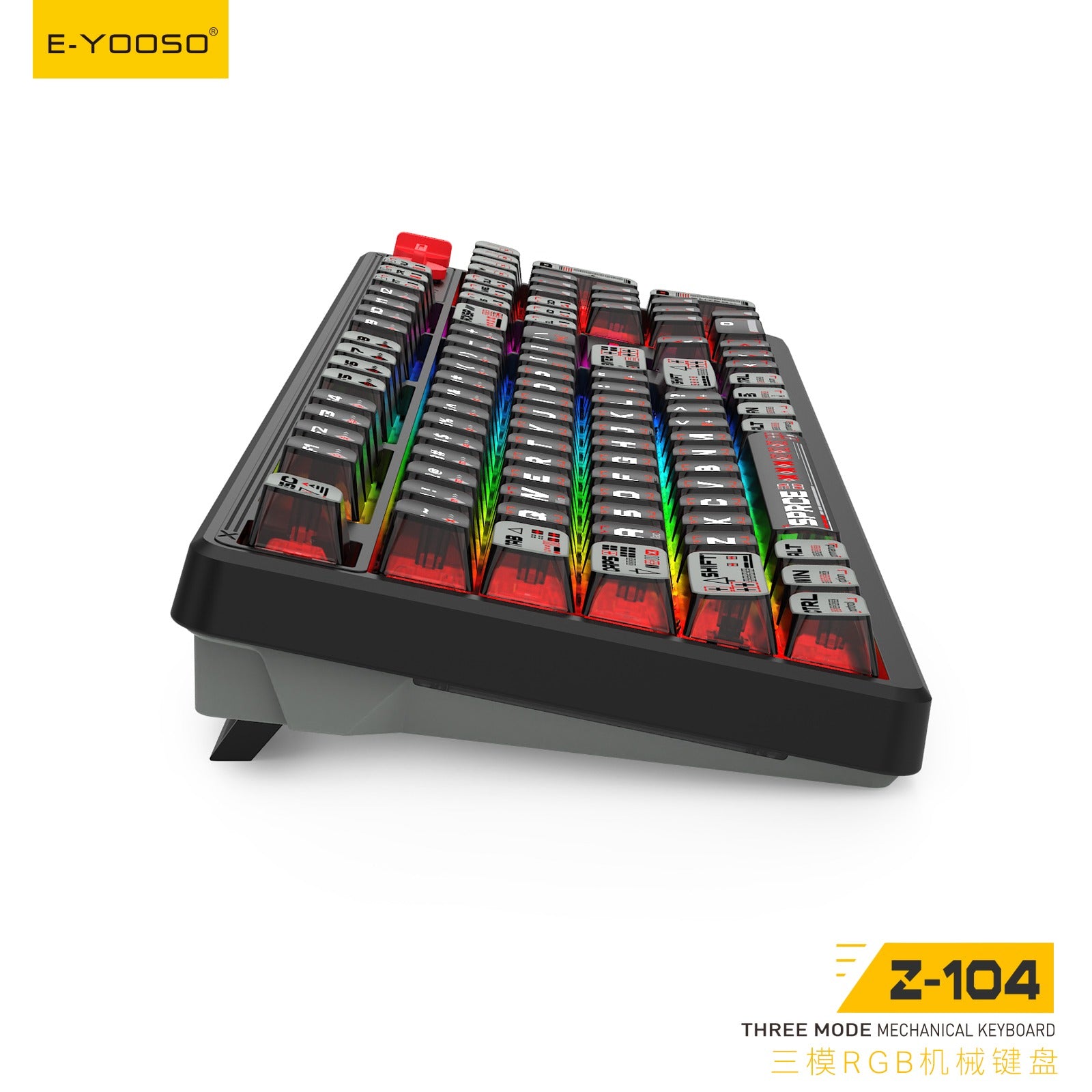 E-Yooso Z-104 RGB Tri-Mode Mechanical Keyboard Transparent Black-Grey