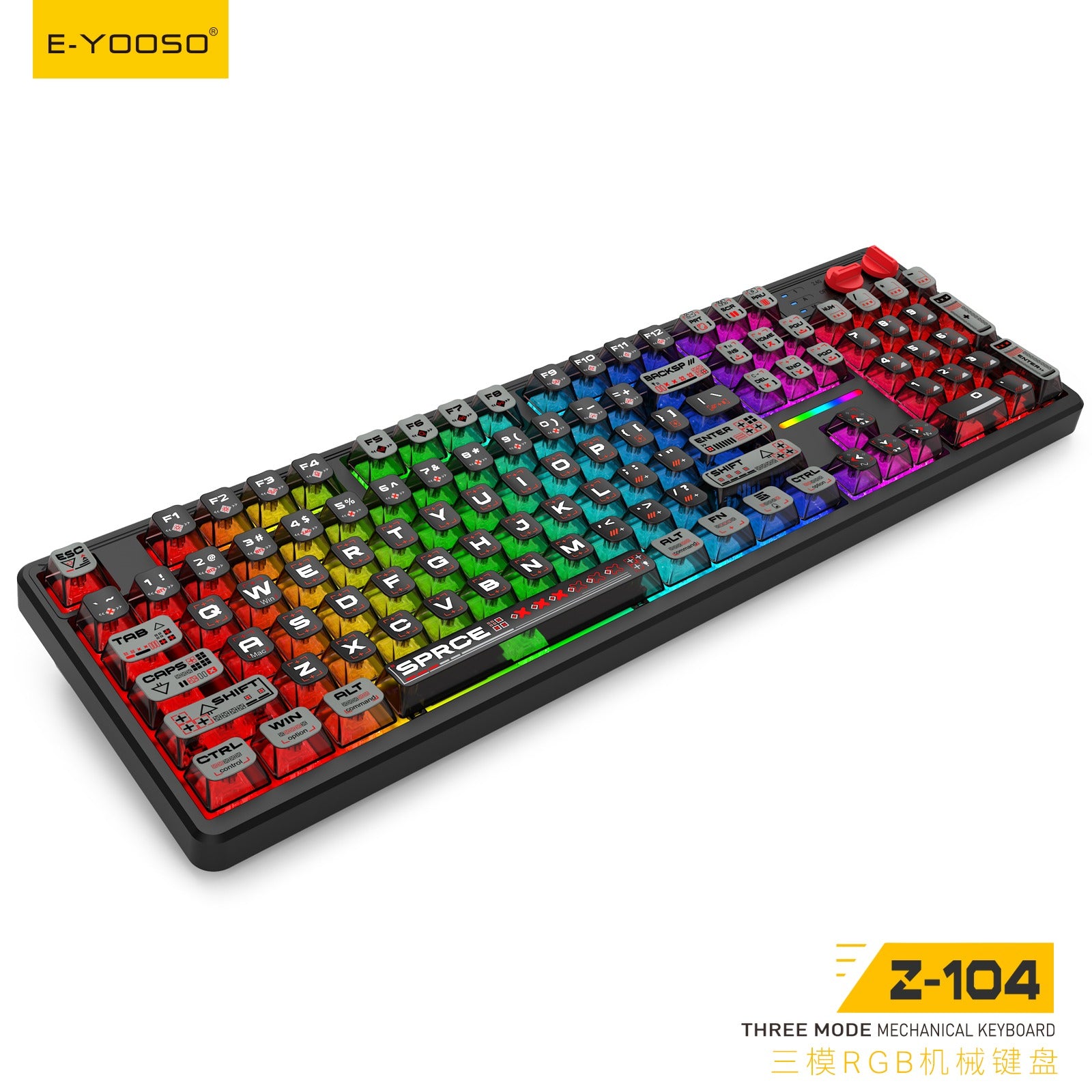 E-Yooso Z-104 RGB Tri-Mode Mechanical Keyboard Transparent Black-Grey