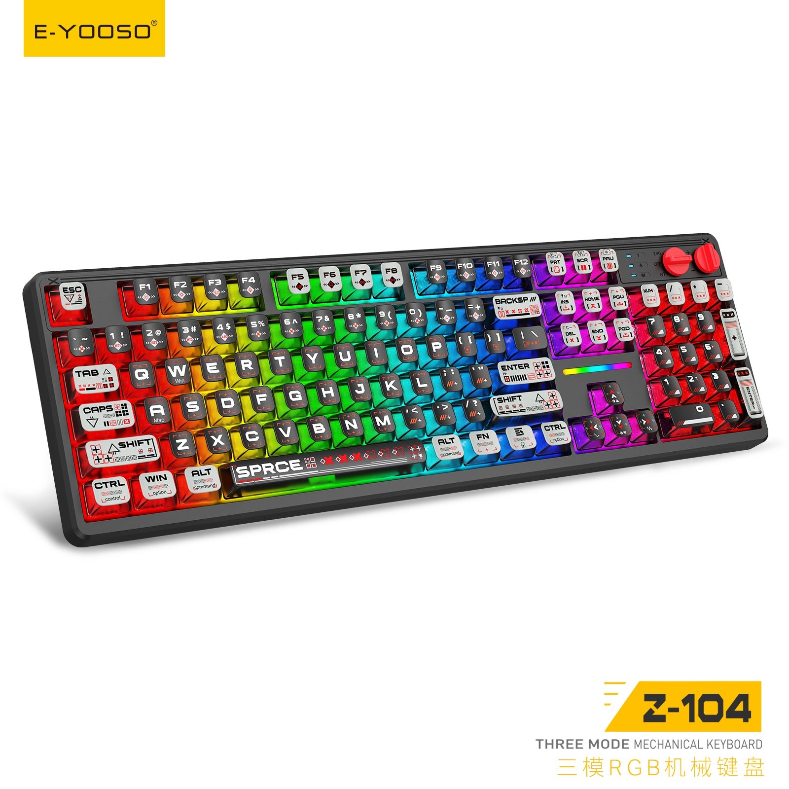 E-Yooso Z-104 RGB Tri-Mode Mechanical Keyboard Transparent Black-Grey