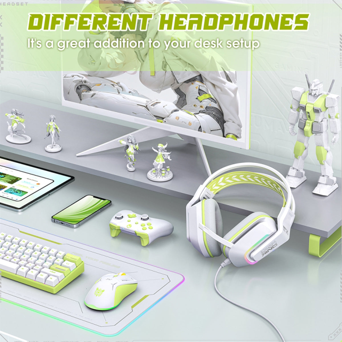 Onikuma X13 RGB Colorful Lighting Wired Gaming Headset with Noise Cancelling Microphone (White)