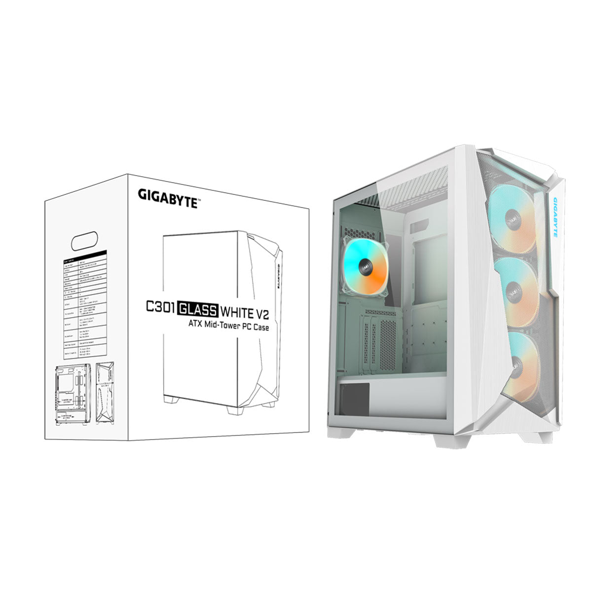 Gigabyte C301 V2 Tempered Glass RGB Mid-Tower 4X ARGB PWM Fan ATX Case