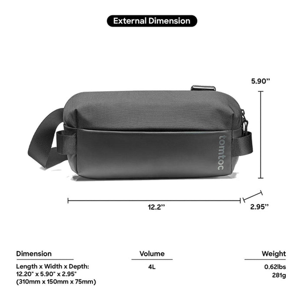 Tomtoc Explorer-T21 Sling Bag With Minimalist EDC Design - Small (Black, Light Gray, Olive Green, Space Grey, Inky Blue) (T21S1D1, T21S1G2, T21S1T1, T21S1G1, T21S1B1)