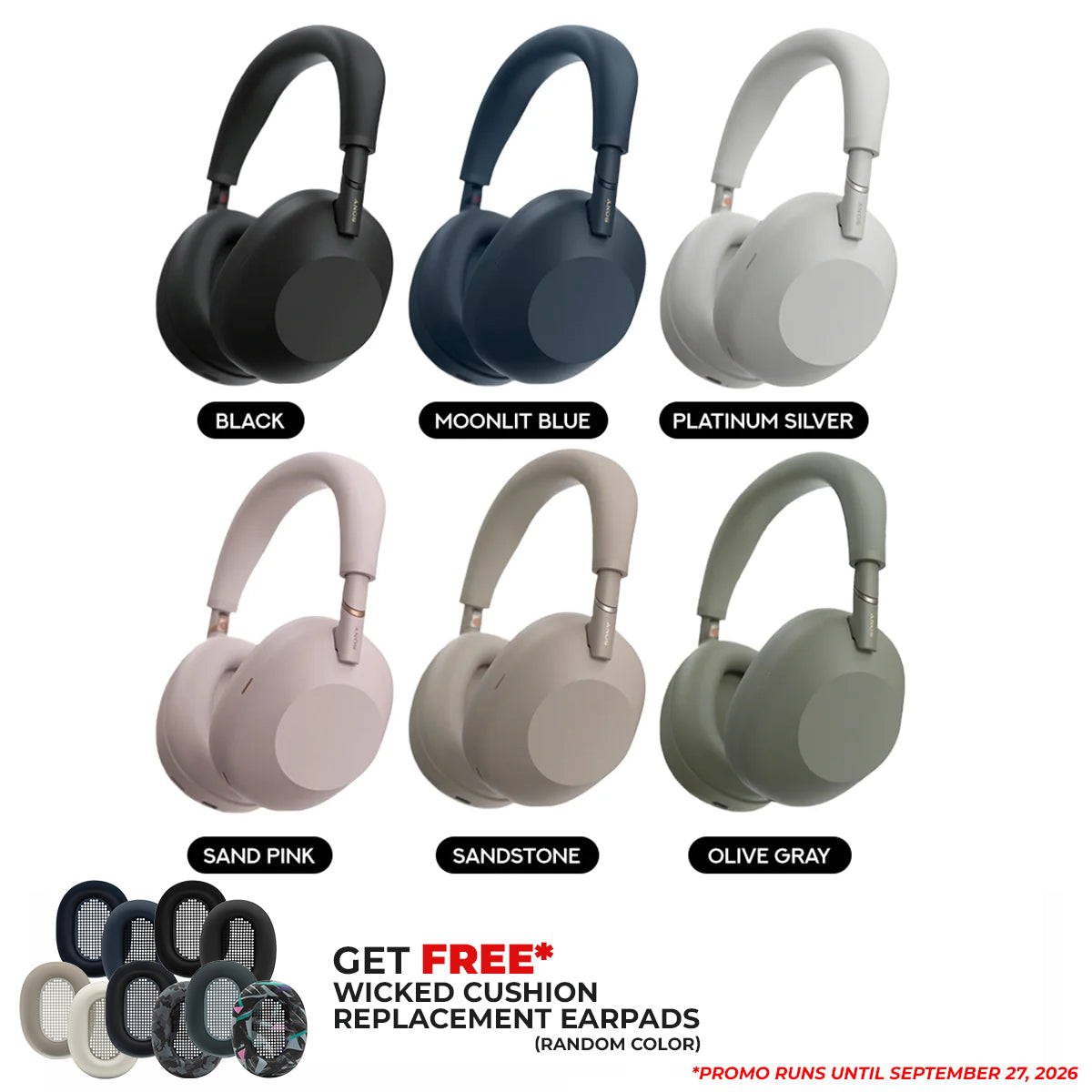 Sony WH-1000XM6 Wireless Noise Cancelling Headphones (Black, Moonlit Blue, Platinum Silver, Sand Pink, Sandstone, Olive Gray)