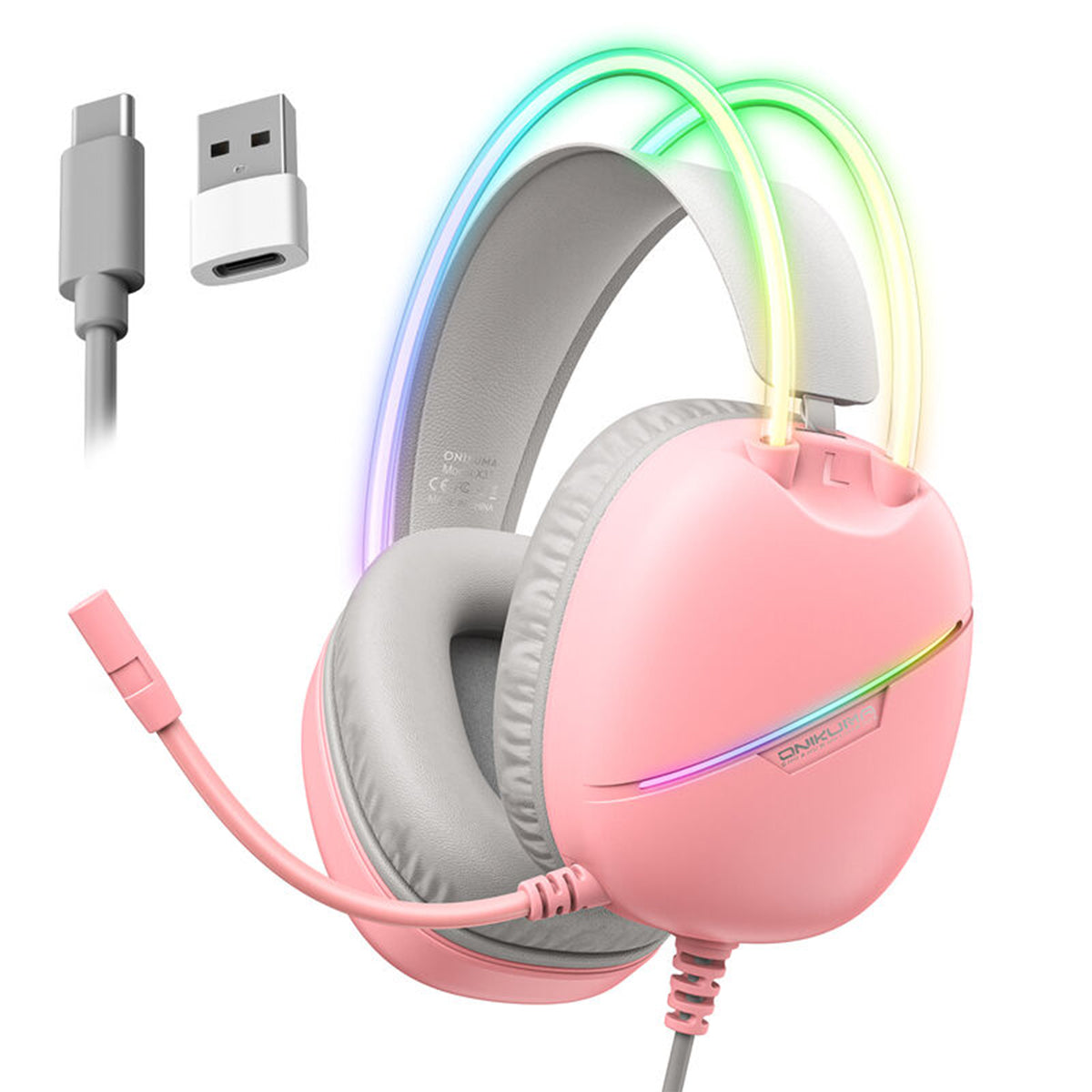 Onikuma X33 RGB Wired Gaming Headset with Noise Cancelling Microphone (Black, Pink)