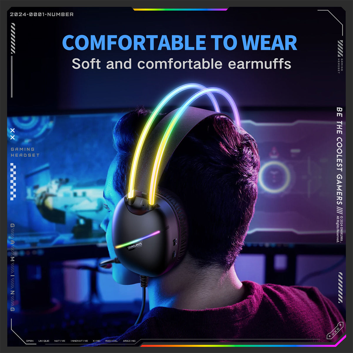 Onikuma X33 RGB Wired Gaming Headset with Noise Cancelling Microphone (Black, Pink)