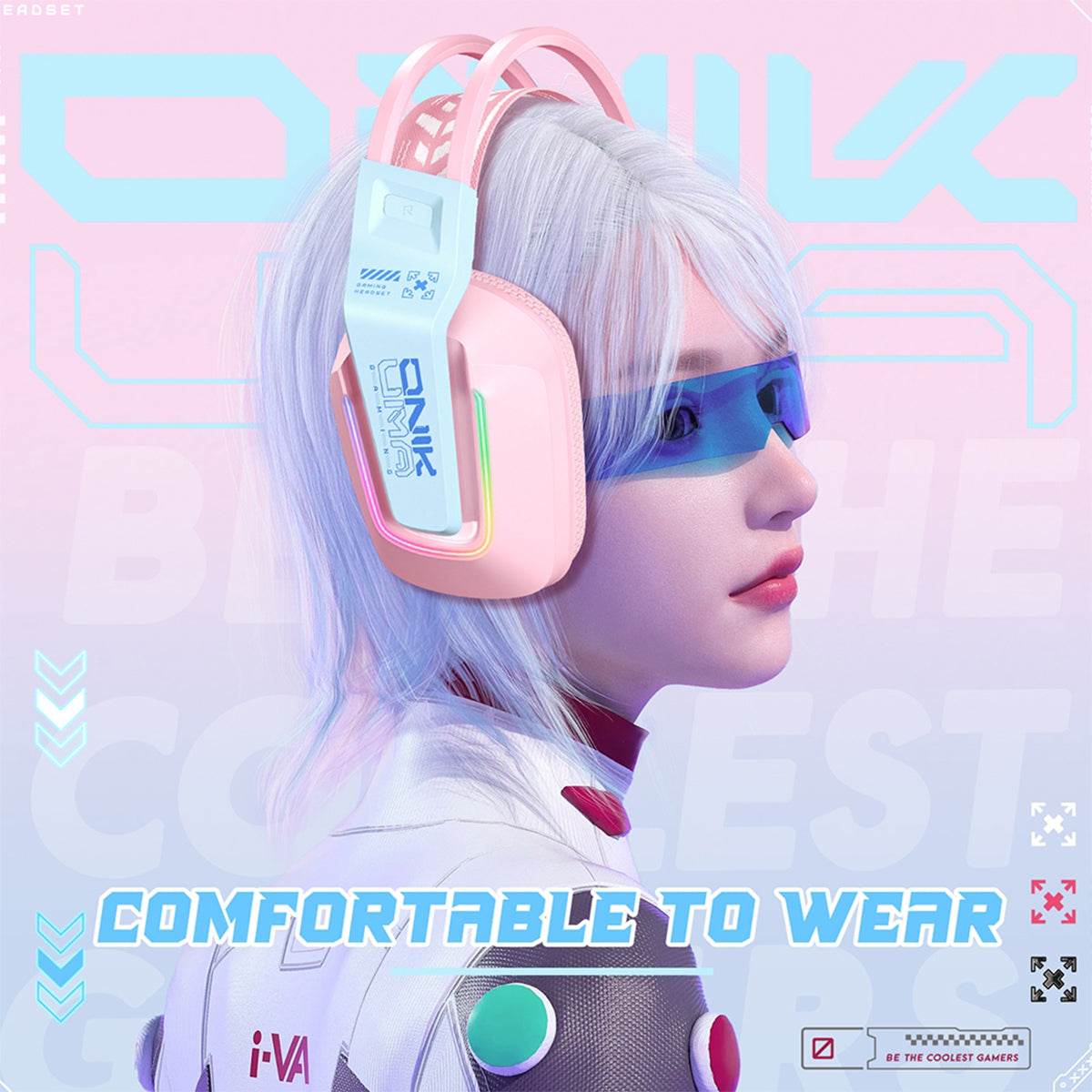 Onikuma X13 RGB Colorful Lighting Wired Gaming Headset with Noise Cancelling Microphone (Pink)