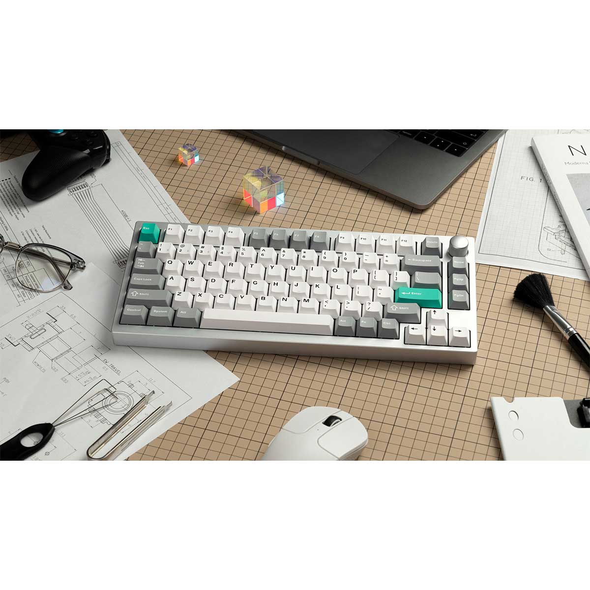 Keychron Lemokey P1 QMK/VIA Fully Assembled with Knob (Pro Version) RGB Backlight Hot-Swappable 75% Custom Gaming Keyboard