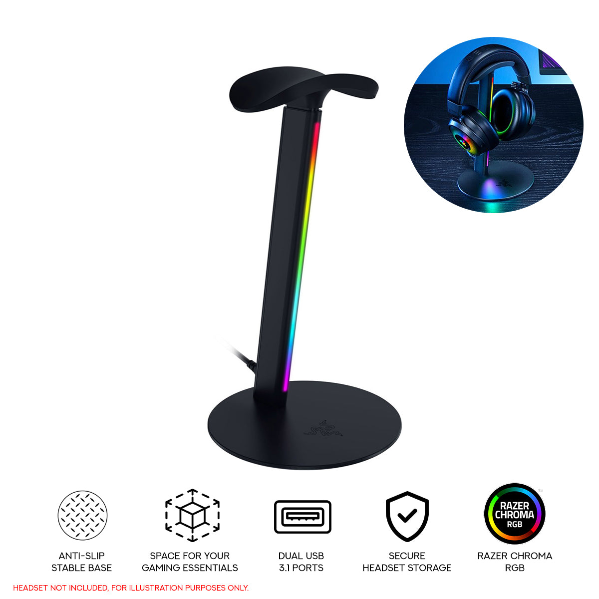 Razer Base Station V3 Chroma Smart RGB Headset Stand with USB Ports (Black)