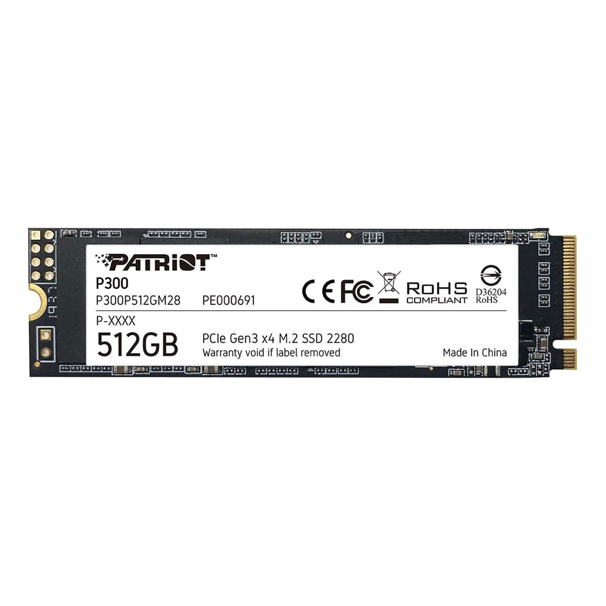 Patriot P300 512GB M.2 2280 PCIe Gen3 x4 SSD with 1700MB/s Read/ 1100MB/s Write (P300P512GM28)