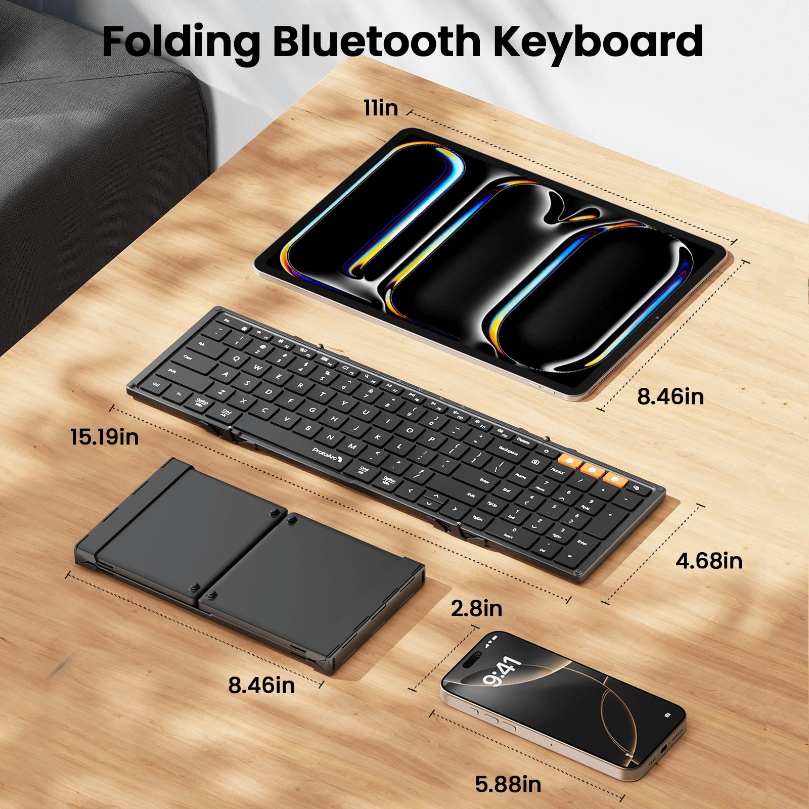 ProtoArc XK01 Foldable Full-Size Bluetooth Keyboard (Black) (CP011803)