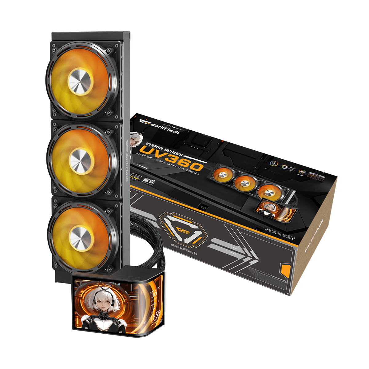 DarkFlash UV360 ARGB Curved Screen AIO 360mm Liquid CPU Cooler (Black)