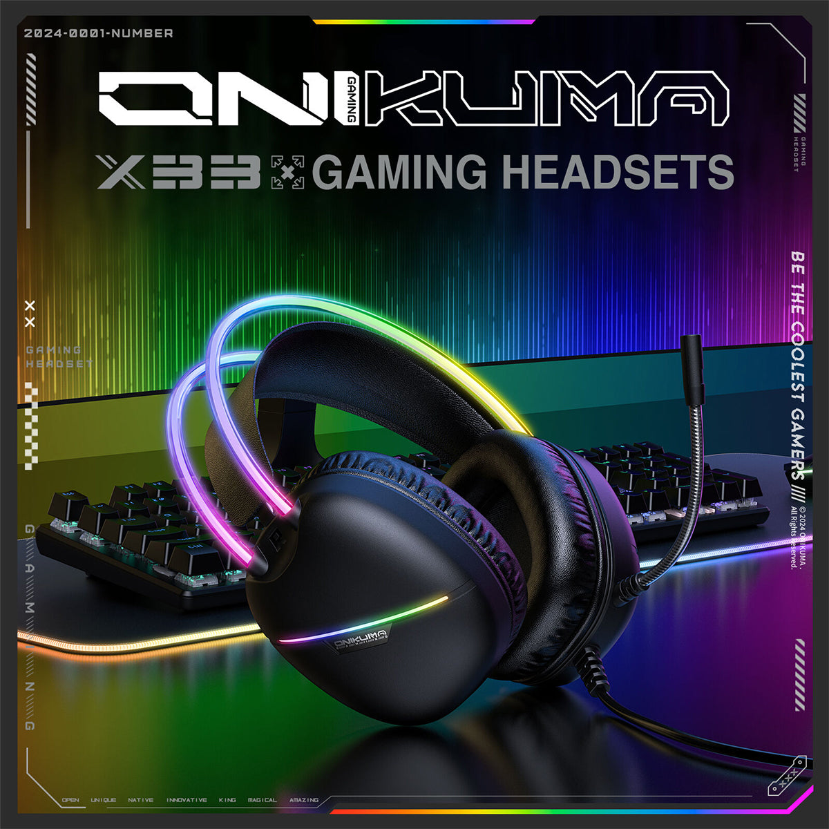 Onikuma X33 RGB Wired Gaming Headset with Noise Cancelling Microphone (Black, Pink)