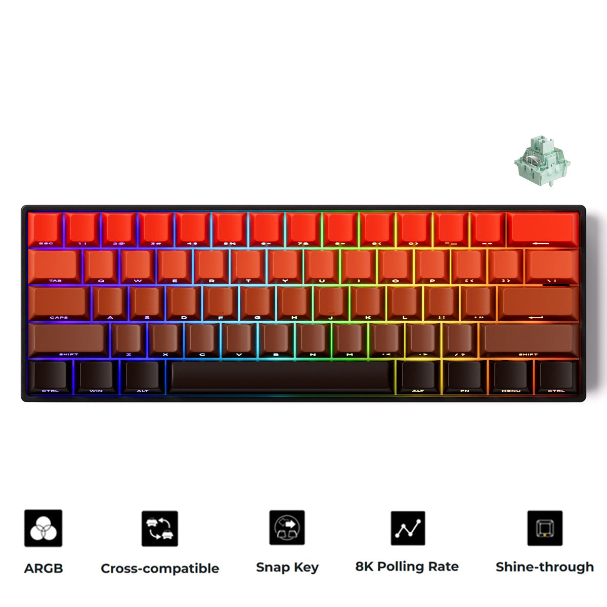 MonsGeek FUN60 Pro SP Shine-Through Blaze Gradient Multi-Mode RGB Mechanical Keyboard (Akko Glare Magnetic Switch)