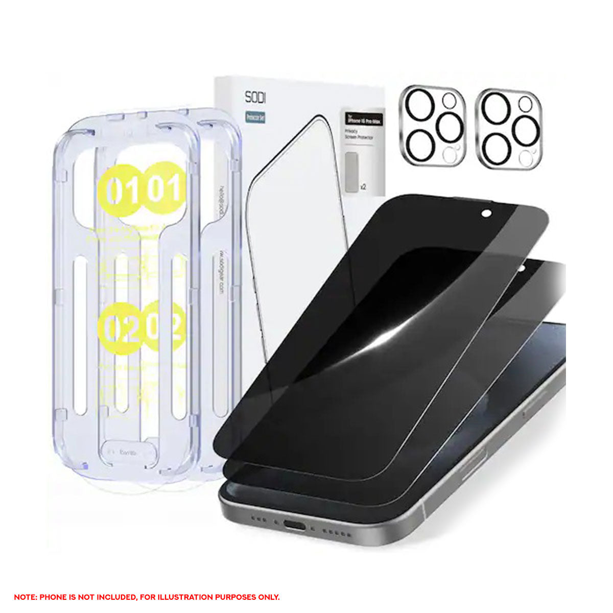 SODI SP03 Privacy Screen Protector with Camera Protector for iPhone 16 Pro (2 Pack)