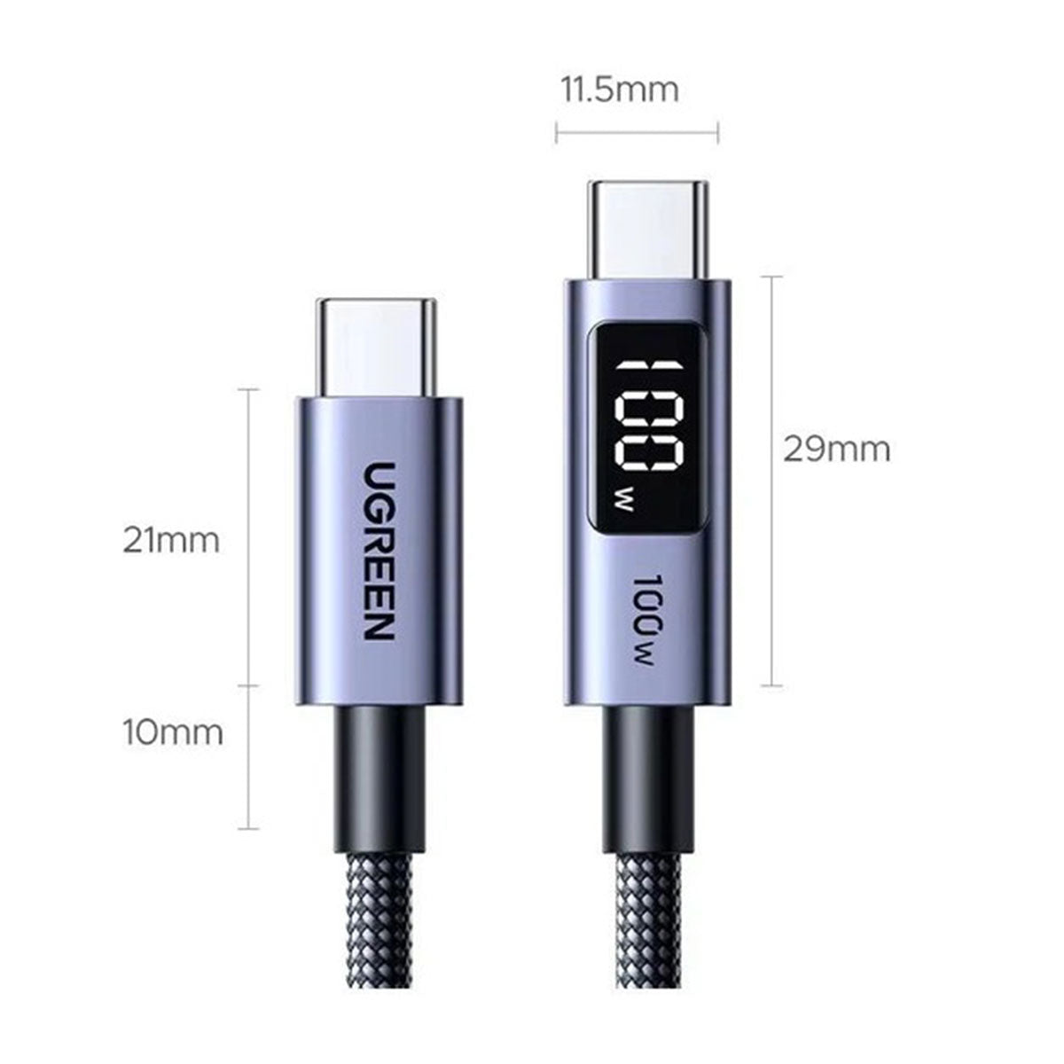 Ugreen USB-C to USB-C PD Fast Charging Cable with LED Display - (Black)