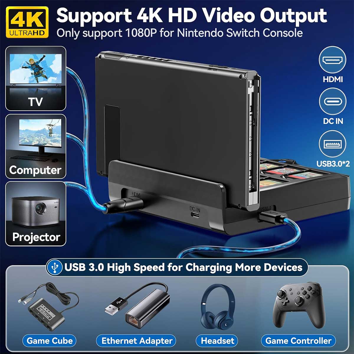 NSW TV Docking Station With 10 Game Slot For Switch / Switch OLED (NG-SW279)