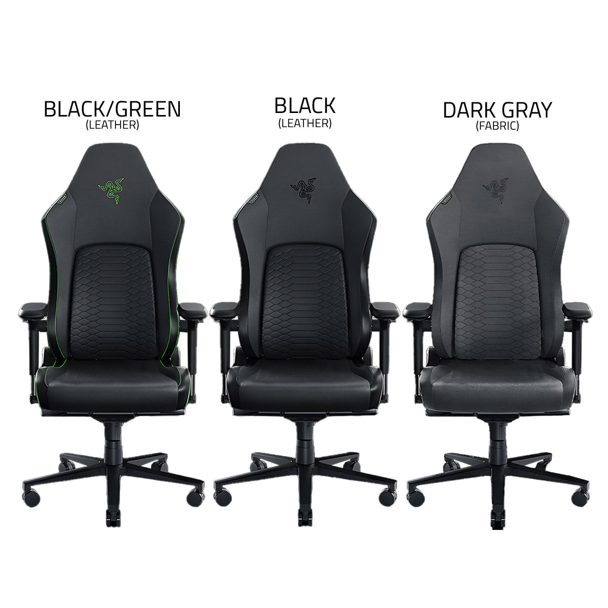 Razer Iskur V2 Gaming Chair With Built-In Lumbar Support (Leather - Black/Green, Leather - Black, Fabric - Dark Gray)