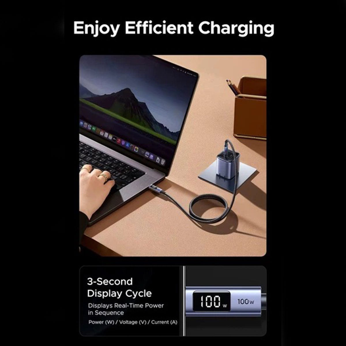 Ugreen USB-C to USB-C PD Fast Charging Cable with LED Display - (Black)